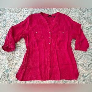 Investments Vivid Pink Linen Blouse With Gold Buttons Women's 2X